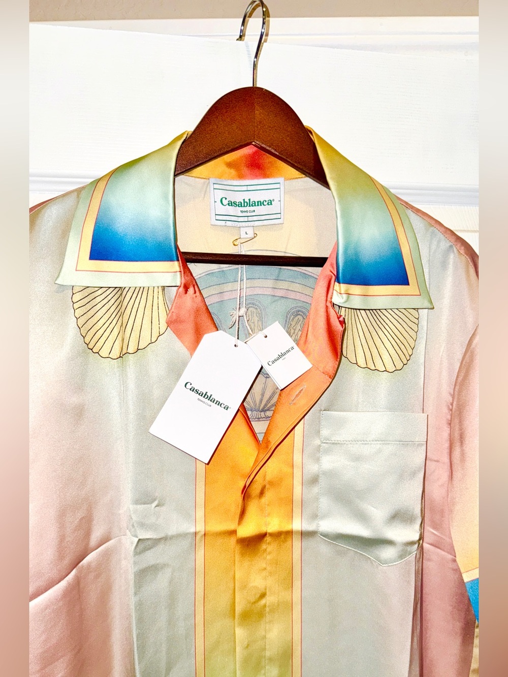 CASABLANCA Men’s Beach Sunset Multicolor Silk Resort Collared Shirt - Large NWT - Picture 2 of 6